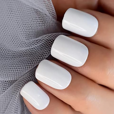 Coolnail Short Pure White Fake Nails Squoval Square Press on Wear Solid Color False Finger Nail Art Tips Faux Ongle Daily Wear Cover
