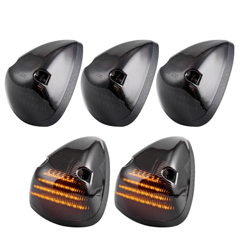 LUDARM 5PCS Amber Light Smoke Lens LED Cab Roof Marker Lights Compatible with 1994-1998 RAM 1500 2500 3500 Pickup Truck Roof Top Running Light