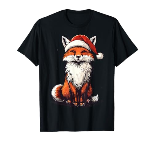 Fox Santa Hat Xmas Fox Lover Christmas Pajama Men Women Kids T-Shirt
