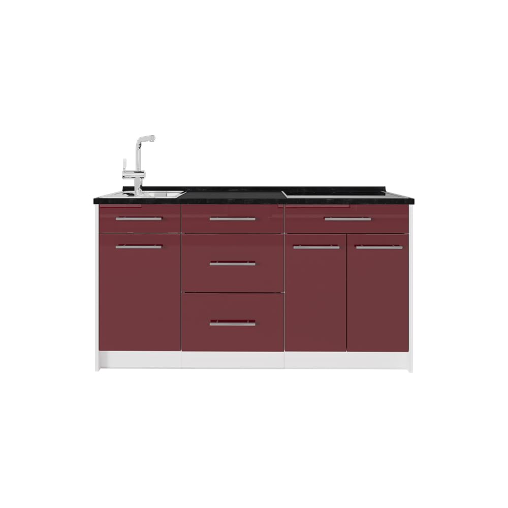 Vicco Cucine componibili piccole Fame-Line, Bordeaux lucido/Bianco 150 cm