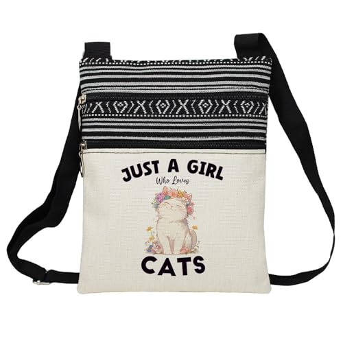 Just Love Cats Messenger Bag Small Ethnic Pattern Printed Adjustable Strap Crossbody Zipper Bag Kitty Kitten Phone Bag Wallet Cute Shoulder Handbag for Cat Lovers Cat Mom Women