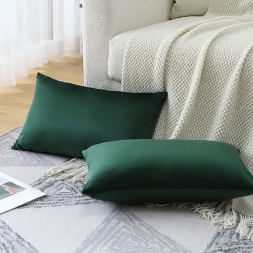 Image of Remsy Holland Velvet Rectangular Cushion Covers Pack of 2 | 16 inch x 24 inch / 41 x 61 cm, Army Green | Soft Pillow Covers Cushion Case for Sofa Bedroom Chair Car, Home Decor