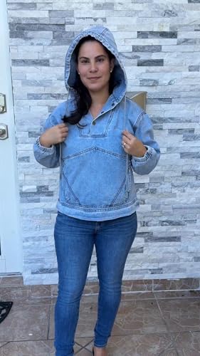 STOLKISS Women Denim Jacket Hoodies Casual Button Down pullover Long Sleeve Jean Tops Jacket Trendy Cropped Sweatshirt with Pockets — view 6
