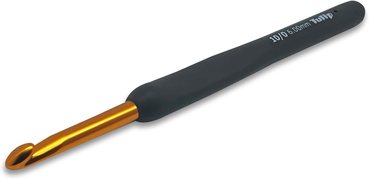 Tulip Etimo Crochet Hook with Soft Grip Gold Black Smooth Hook Tip 14 Sizes (Black Gold, 6.0)