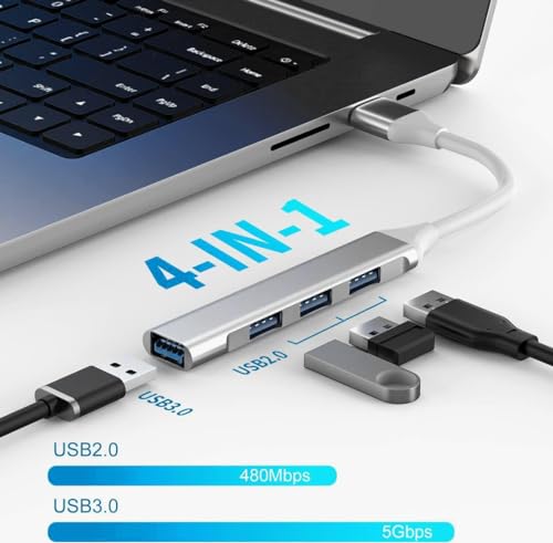 Image of USB HUB Mini USB Hub Extensions, 4 Port USB 3.0 Hub Expander, 2.0 Hub, USB Adapter Station, Ultra Slim Portable Data Hub USB Splitter Aluminum Applicable for PC (USB to 4 Port HUB)