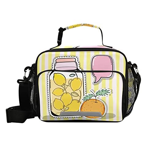 Mason Jar Lemons Lunch Bags Lunch Box Insulated Cooler Bag Reusable Tote Shoulder Bag for Outdoor Picnic Meal Office Cover