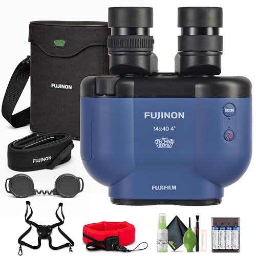 Image of Fujifilm Fujinon Techno-Stabi TS-X 14x40 Image-Stabilized Binoculars, ±6° Stabilization, Reverse Porro Prism, Fully Multicoated Optics (Navy) Bundle with Suspender Harness Binocular Strap + More
