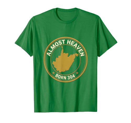 Almost Heaven, Born 304 West Virginia State Pride Design T-Shirt, Men, Kelly Green, 3X-Large