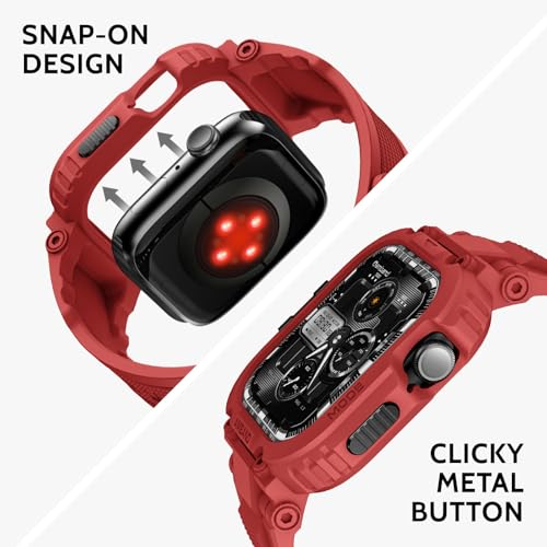 Image of amBand Compatible with Apple Watch Series 11 /10 42mm Bands Case for Men Women, M1 Sport Rugged Heavy Duty Protective Cover Tactical Strap Military Protector Bumper for iWatch Accessories - Mars Red