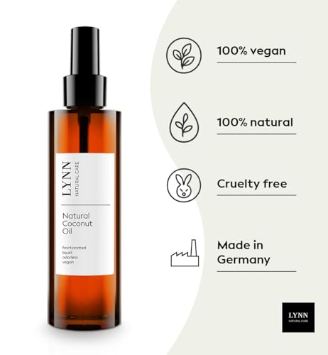 Flüssiges Kokosöl von LYNN | MCT-Öl | mit Zerstäuber | 100% natürliche Feuchtigkeitspflege für Haut und Haar | 200ml | Kokosöl fraktioniert