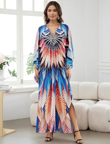 Image of KECVOT Kaftan Dresses for Women Plus Size Batwing Sleeve Caftans Long Bathing Suit Cover Up Maxi Beach Dress Loungewear