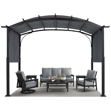 outdoor retractable pergola with sun shade canopy