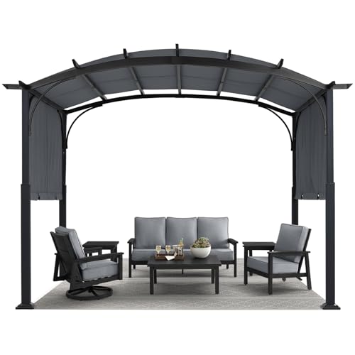 Image of MASTERCANOPY 10x10 ft Retractable Pergola with Sun Shade Canopy, Heavy Duty Metal Garden Pergola with Rustproof Steel Frame, Dark Grey