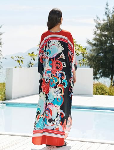 Image of KECVOT Kaftan Dresses for Women Plus Size Batwing Sleeve Caftans Long Bathing Suit Cover Up Maxi Beach Dress Loungewear