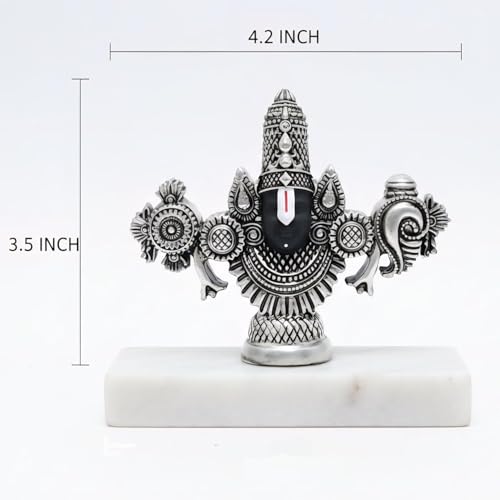 Image of ARNAVIRA Lord Balaji Face Idol | 4.2 x 3.5 Inch Silver Plated Venkateswara Face Murti for Pooja Room | Car Dashboard | Gifting | Home Temple Decor