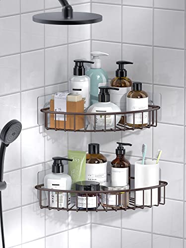 SMARTAKE 2-Pack Corner Shower Caddy, SUS304 Stainless Steel, Wall Mounted Bathroom Shelf with Adhesive, Storage Organizer for Toilet, Dorm and Kitchen (Bronze) - Image 3
