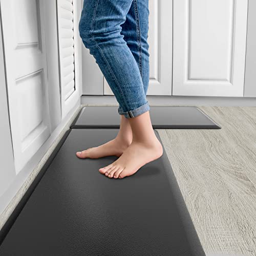 Kitsure Kitchen Mats - 2-Pcs Anti-Slip & Durable Kitchen Rugs, Anti-Faigue Mats For Kitchen Floor, Easy-To-Clean & Comfortable Standing Desk Mats 17.3"X30"+17.3"X30"(Black) #TOP7