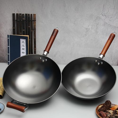 Wok de fierro fundido con tapa de madera para cocina miniatura 7