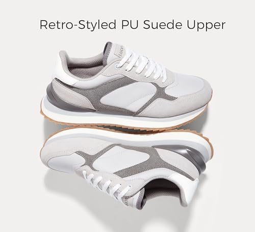 Image of LUCKY STEP Women's Platform Fashion Sneakers Suede Colorful Colorblock Stylish Retro Casual Neutral Tennis Running Footwear Walking Shoes