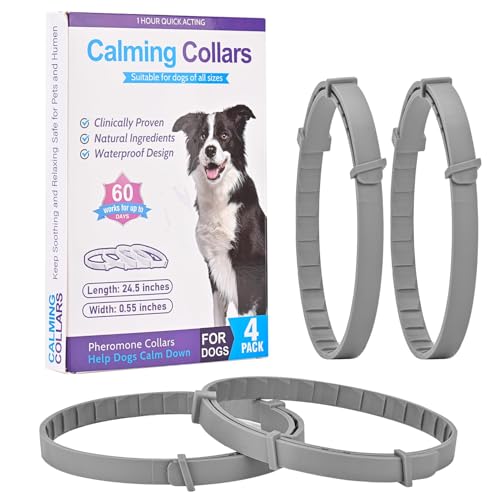 4 Pack Grey Calming Collar for Dogs – Anxiety Relief with 60-Day Effect, Adjustable Comfort for Stress, Separation, Noise & Vet Visits, Suitable for Puppies to Senior Dogs