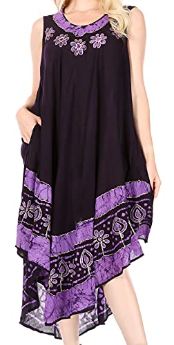 Sakkas A900 Batik Flower Caftan Tank Dress/Cover Up - Purple - One Size