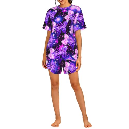 Pyjama court papillon violet résolvant l'inconfort des nuits chaudes