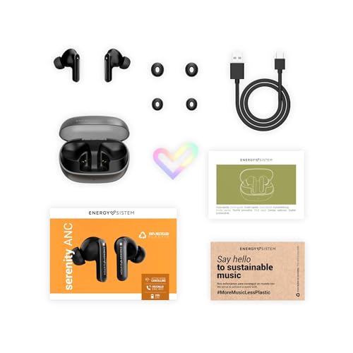 Energy Sistem Serenity ANC – Auriculares True Wireless con cancelación de Ruido (4 micrófonos, Bluetooth 5.4, plástico Reciclado, 25 Horas de batería, Certificado IPX4) (Negro) - imagen 7