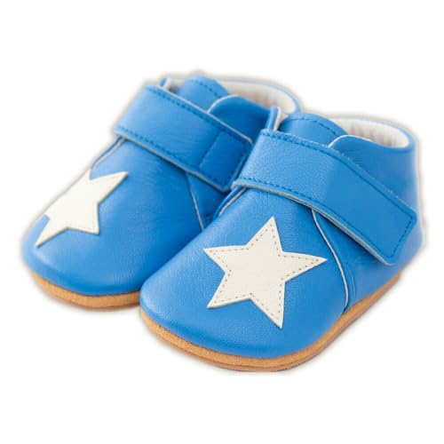 柔らかレザーのベビーシューズ[スター]ブルー 13.5cm[30日以内に出荷予定(土日祝除く)]