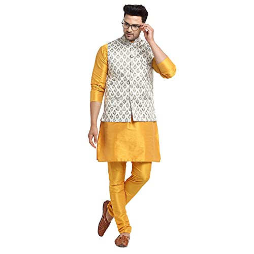 ABH LIFESTYLE Men's Kurta Pyjama & Printed Nehru Jacket Set.
