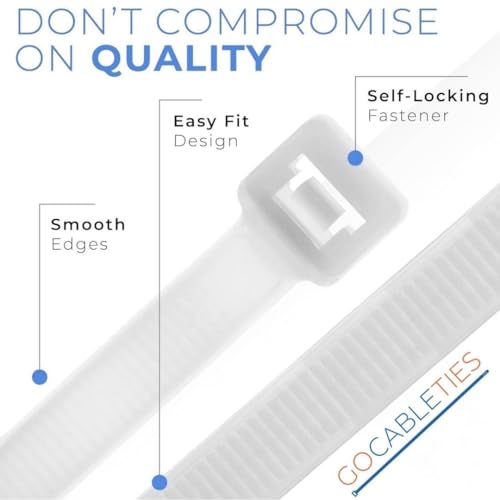 Gocableties White Cable Ties, 300mm x 3.6mm, Bulk Pack of 1000, 12” Premium Nylon Zip Ties Clear, Multi-Purpose Plastic Tie Wraps, Secure Self-Locking Mechanism, for Home, Garden, Office and DIY - Image 4