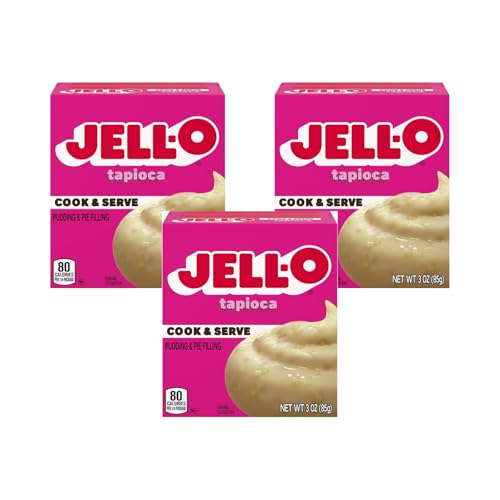 Jell-O Cook &amp; Serve Pudding &amp; Pie Filling Mix, Tapioca Flavor, Fat Free Stovetop Dessert for Baking, 3 oz (Pack of 3)