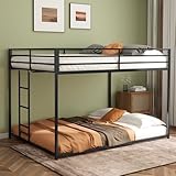 Full Over Full Bunk Beds for Kids/Adults,Heavy Duty Kids Bunk Beds, Metal Bunk Bed Full Over Full,Floor Bunk Beds,Noise Reduced Structure,Black