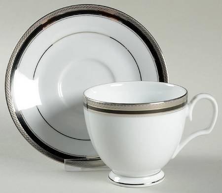 Noritake Austin Platinum Footed Cup & Saucer Set, Fine China Dinnerware