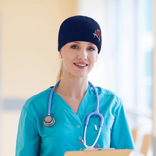 Image of Unittype 4 Pcs Nurse Caps for Women Nursing Working Caps with Button and Sweatband Adjustable Elastic Scrub Hats for Dentist