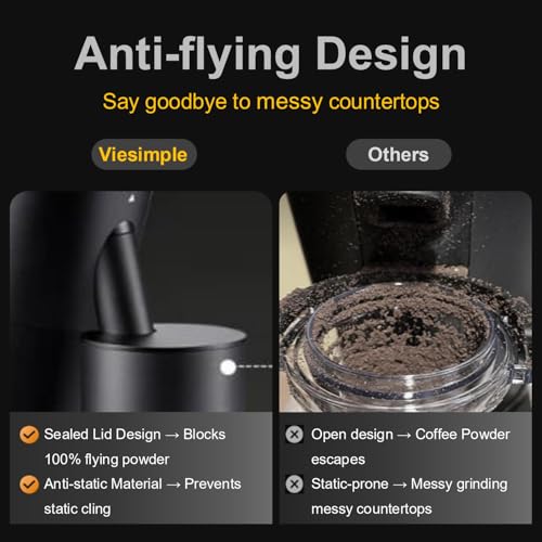 Coffee Grinder, Viesimple Gen 4, Single Dose Burr Coffee Grinders with Magnetic Dosing Cup, Electric Coffee Bean Grinder with Anti-Static Design, Espresso Grinder Compact & Quiet for Home Use Black by Viesimple - Image 5