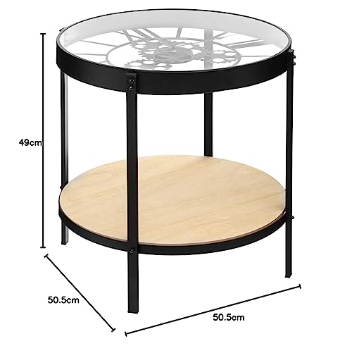Atmosphera - Mesa Auxiliar con Reloj mecánico de Estilo Industrial, diámetro 50 x Alto 51 cm, Color Negro, Madera, Tablero de Cristal - para Sala de Estar, Mesa Auxiliar - imagen 3
