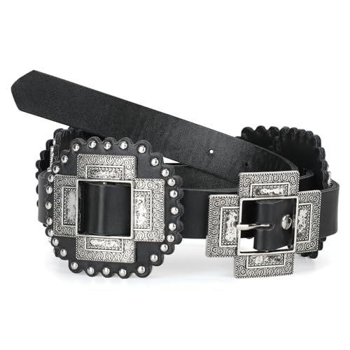 Women Western Leather Belt Boho Cross Conch Waist Belt for Dress Jeans