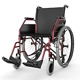 Magshion Foldable Self-Propelled Wheelchair for Adults 300 Lbs, Heavy Duty All-Terrain Wheel Chair with 17' X16' Seat, Transport Chair with Swing-Away Footrests & Swing-Back Armrests (Red Frame)