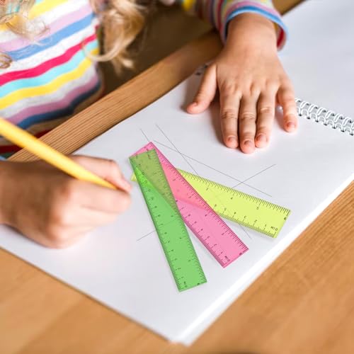 6 Stück Kunststoff Lineal Bunt Transparent Lineal 15 cm Lineal Präzision Messwerkzeug mit Metrische und Inch-Skala für Zuhause Schule Büro (Rot, Gelb, Blau, Grün, Weiß, Rosenrot)
