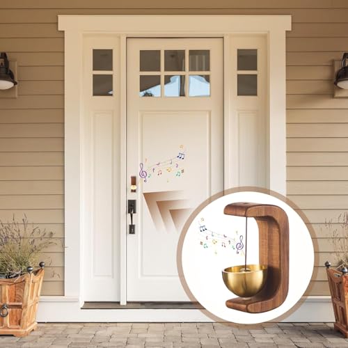 Image of Beech Wooden Door Chime with Brass Bell, Dopamine Door Bell for Home, Self-Adhesive Doorbell, Serene Acoustic for Home & Shop, Shopkeepers Door Chime, Ideal Housewarming Gift (Dark Wood)