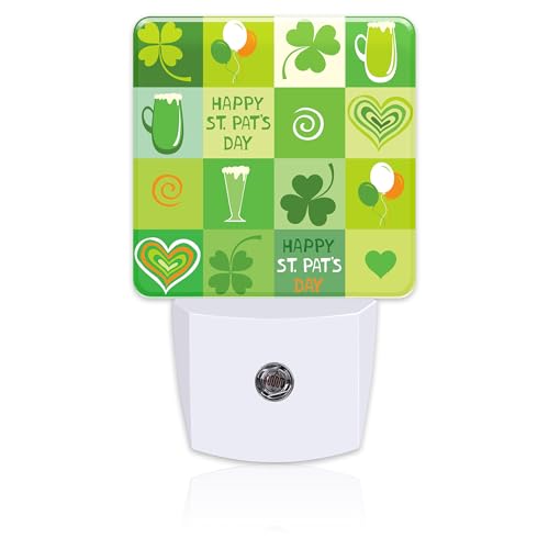Image of Happy St. Patrick's Day Night Light for Kids,Clover and Green Beer Night Light Plug in with Dusk to Dawn Sensor, 0.5w Energy Saving Sleep Friendly Nightlight for Hallway Stairway Kitchen Bedroom