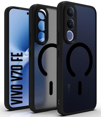 Image of RIGGEAR Shockproof Sleek Hybrid Armor Magnetic Back Cover Case Compatible with MagSafe Accessories for Vivo V70 FE 5G (Smoke Black Matte PC + Black TPU Bumper)