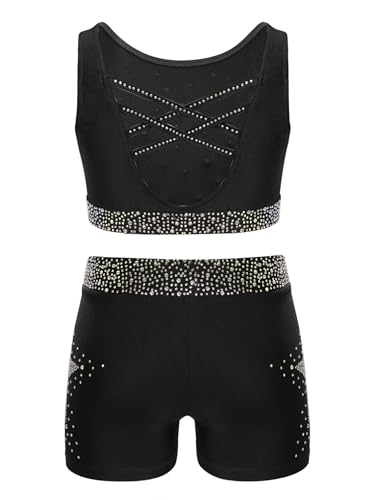 easyforever Pcs Kids Girls Rhinestones Dance Outfit Crop Top with Shorts Gymnastics Jazz Street Hip Hop Dancewear2
