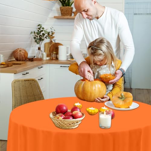 Image of CIEOVO 12 Pack Fall Plastic Tablecloth, Thanksgiving Yellow Orange Brown Green Disposable Waterproof Round Tablecloth for Fall Harvest Thanksgiving Day Family Birthday Baby Shower Party Decorations