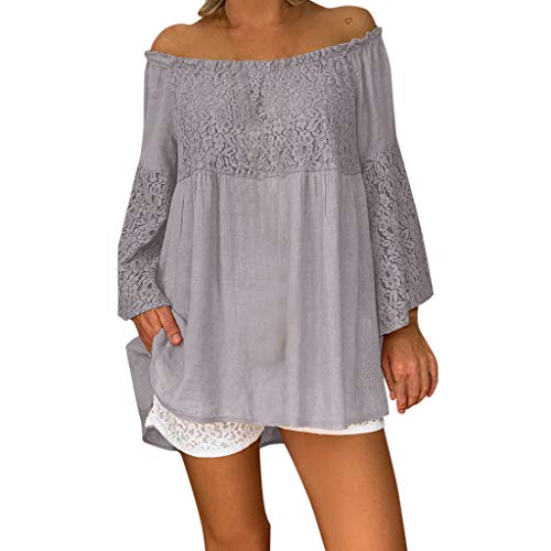 camisetas para Mujer,Yesmile Verano Camiseta Manga Corta Casual Suelto Blusas Top cosido de encaje con un hombro Elegante vestido