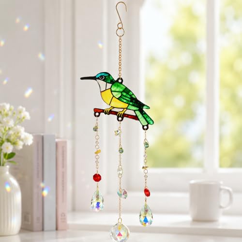 Stained Glass Hummingbird Sun Catcher, Hummingbirds Crystal Suncatcher Hanging Decor for Indoor & Outdoor, Hummingbird Gifts for Women, Girls, Friends, Bird Lovers — view 5