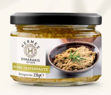 Hermes Green Olive Spread 230g â€“ Greek Olive Tapenade, Savory Mediterranean Spread for Bread Sandwiches Antipasti Appetizer