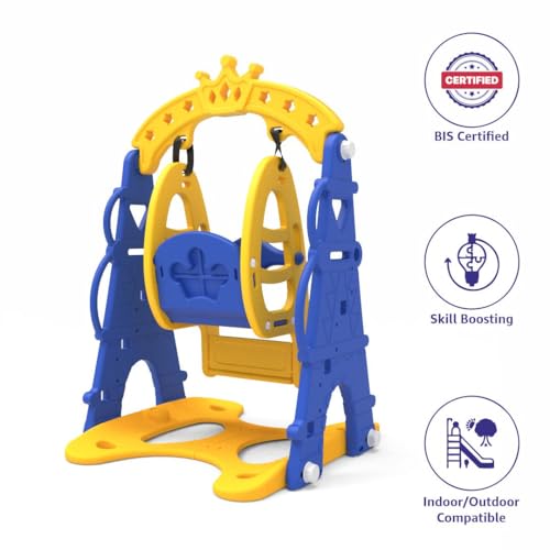 Image of Amazon Brand - Solimo (Castle) Swing for Indoor & Outdoor Use I Swing for Age 2-8 Years I Ideal for Boys & Girls | with Climbing Frame | Easy Assembly (Yellow & Blue)