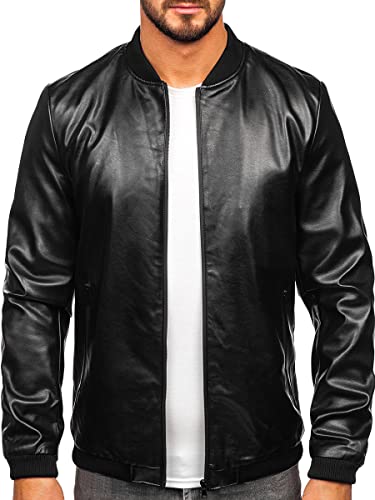 BOLF Homme Veste en cuir avec un col montant haut en similicuir ecologique Blouson d'hiver de transition matelassee Moto Pilote zippe Fermeture eclair Casual...