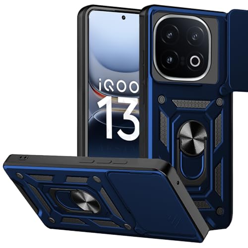 Image of AESTMO Tough Armor iQOO 13 5G Bumper Back Case Cover | Ring Holder & Sliding Camera Shield Cover | 360 Degree Protection Back Case Cover for iQOO 13 5G (Blue)
